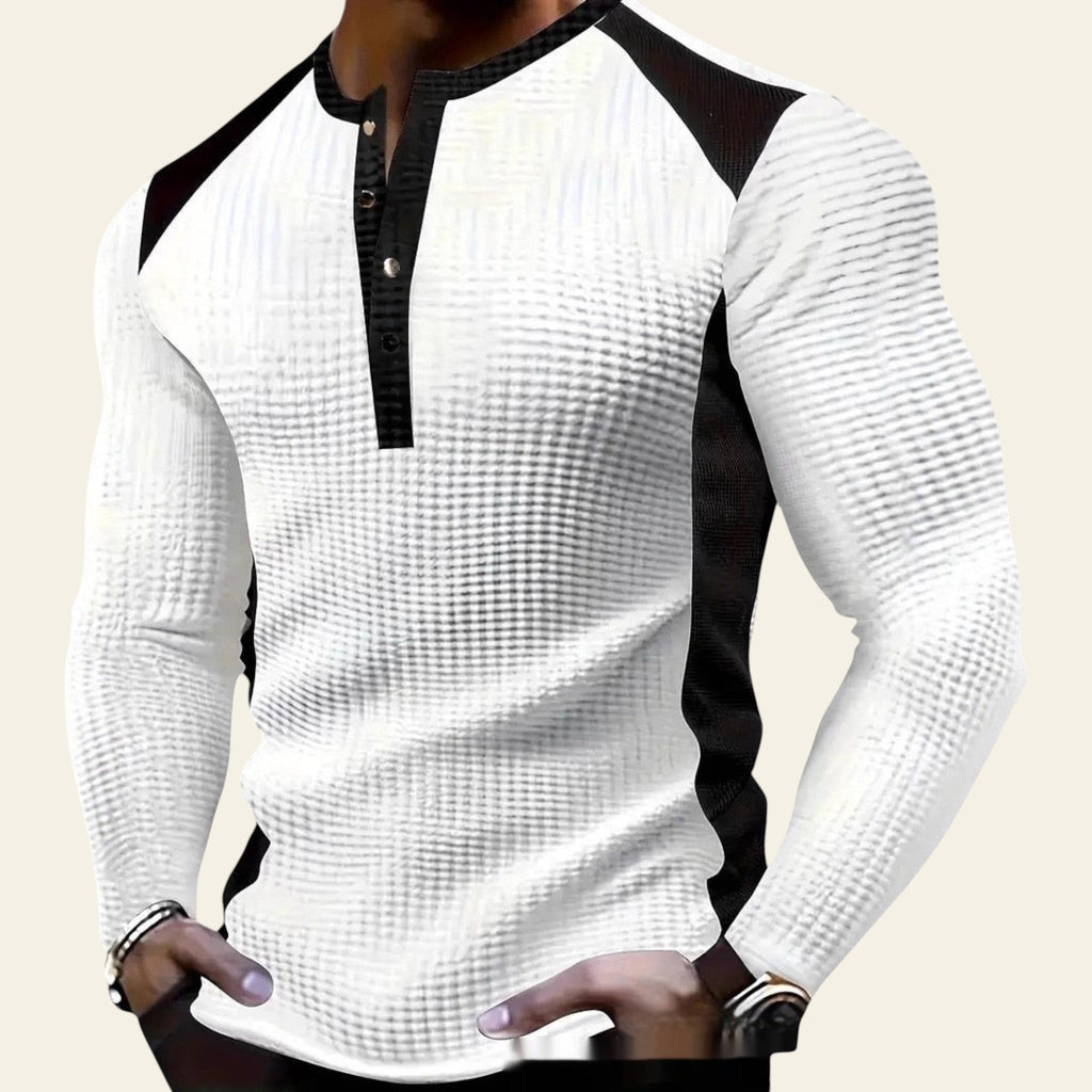 Men's patchwork jacquard sweatshirt in white - long sleeve, relaxed fit