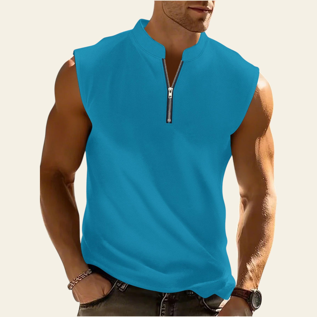 Men sleeveless workout t-shirt in peacock blue color