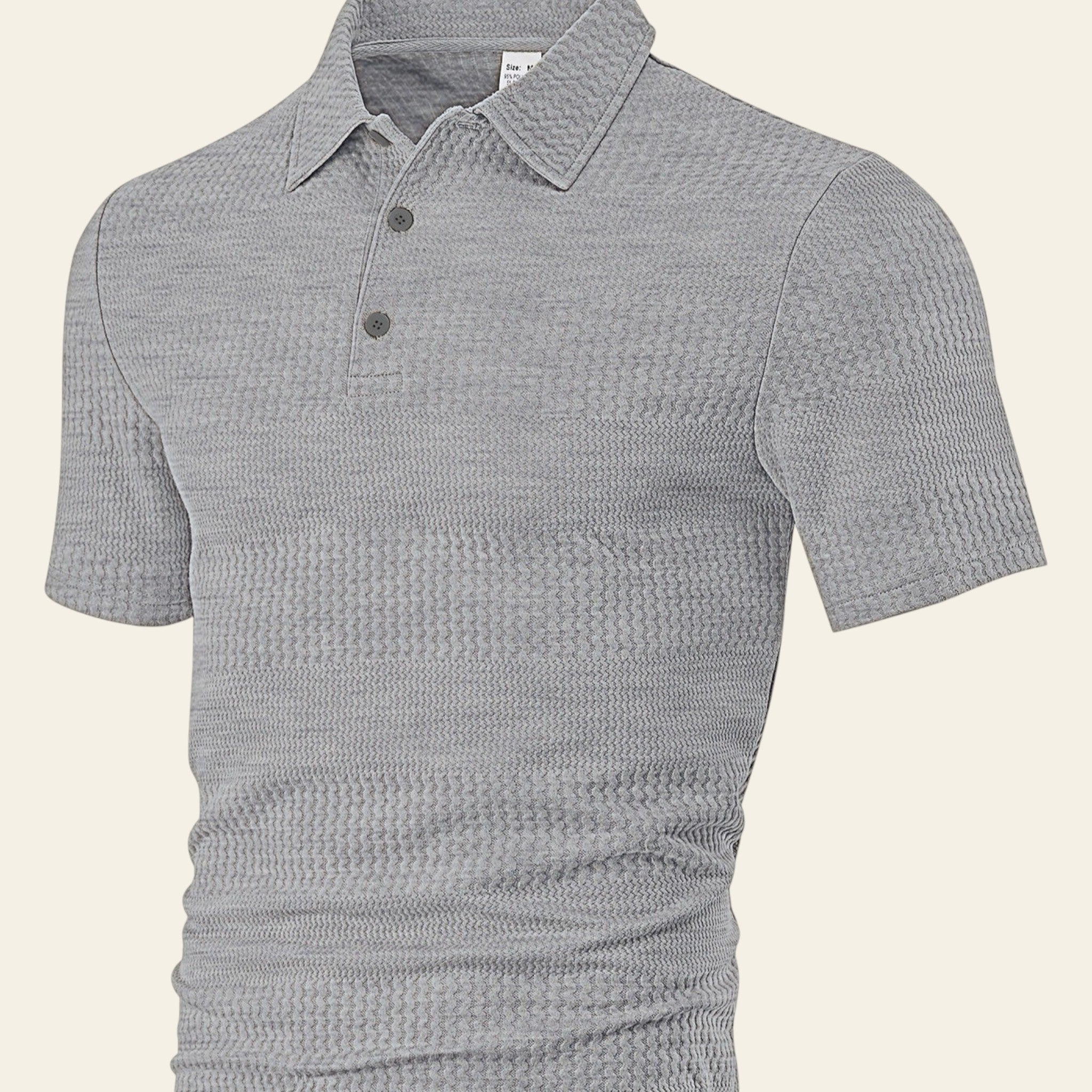 Man wearing light gray loose casual lapel short sleeve shirt