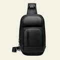 Black sling bag on a white background