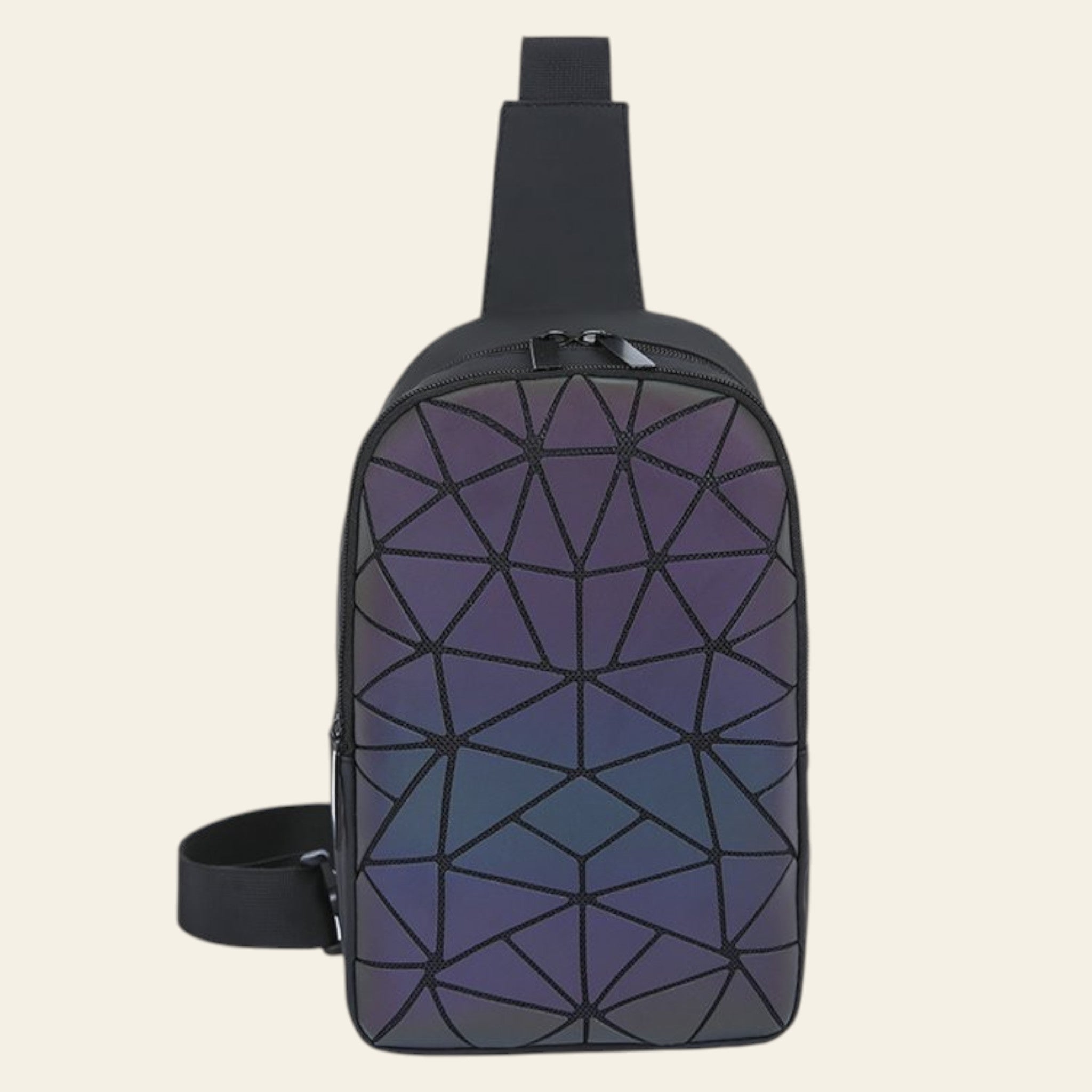 Sling bag with geometric pattern on a white background