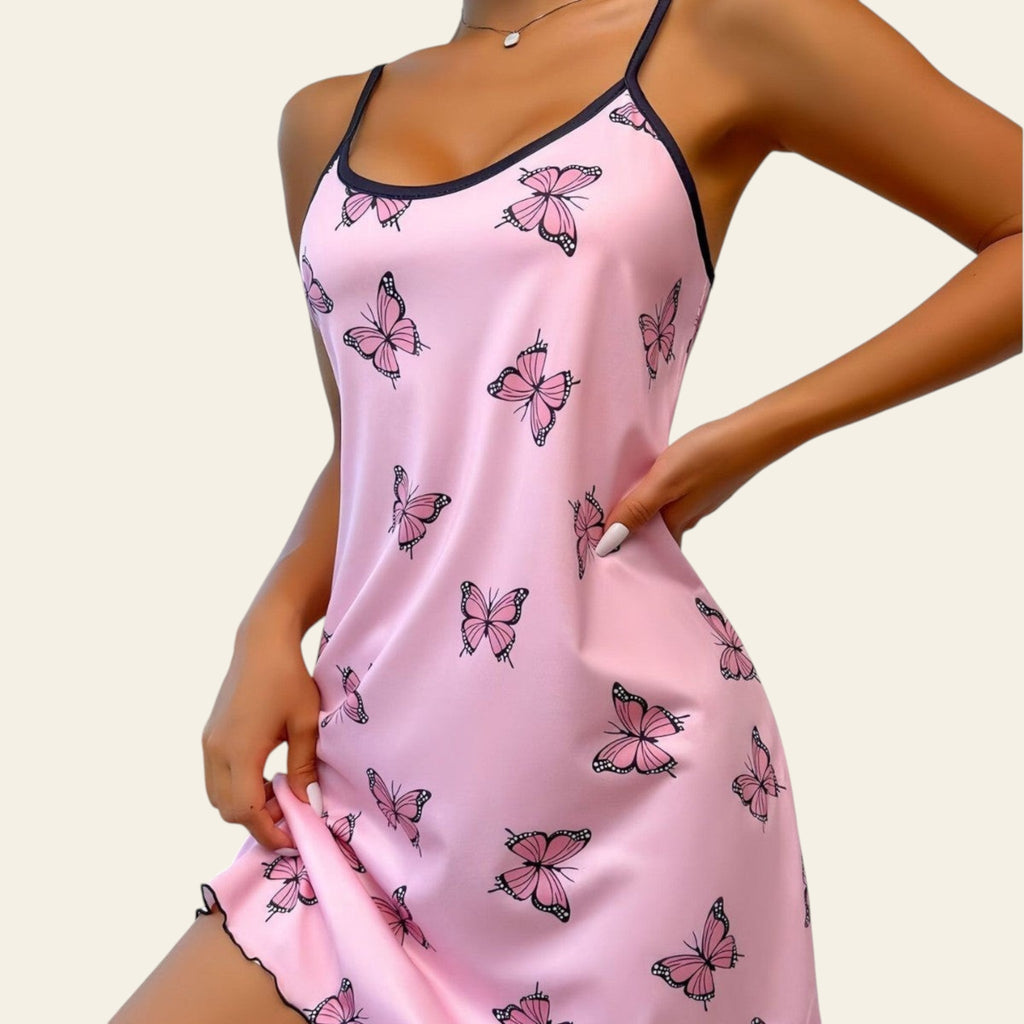 Women wearing heart print camisole nightdress
