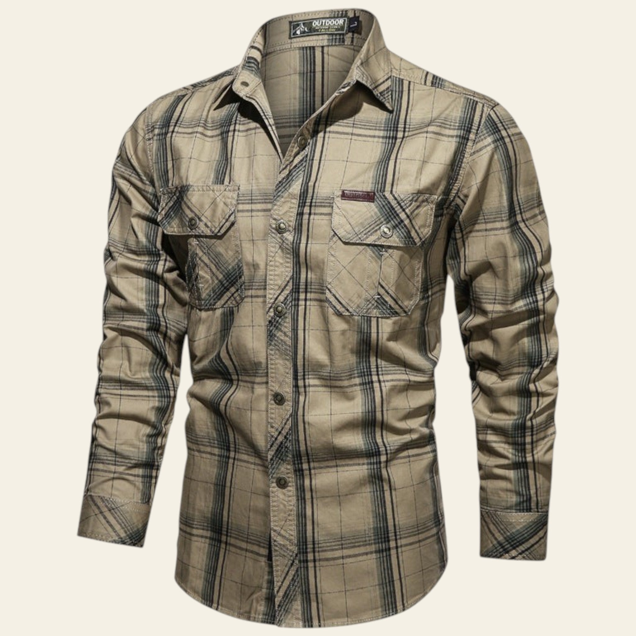 Plaid shirt with long sleeves on a Khaki background