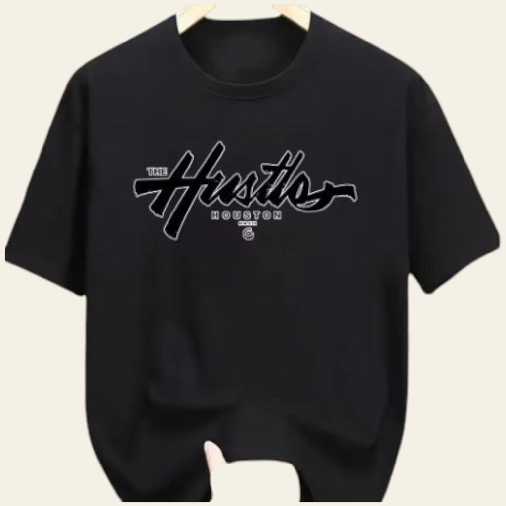 Black printed men's short sleeve T-shirt