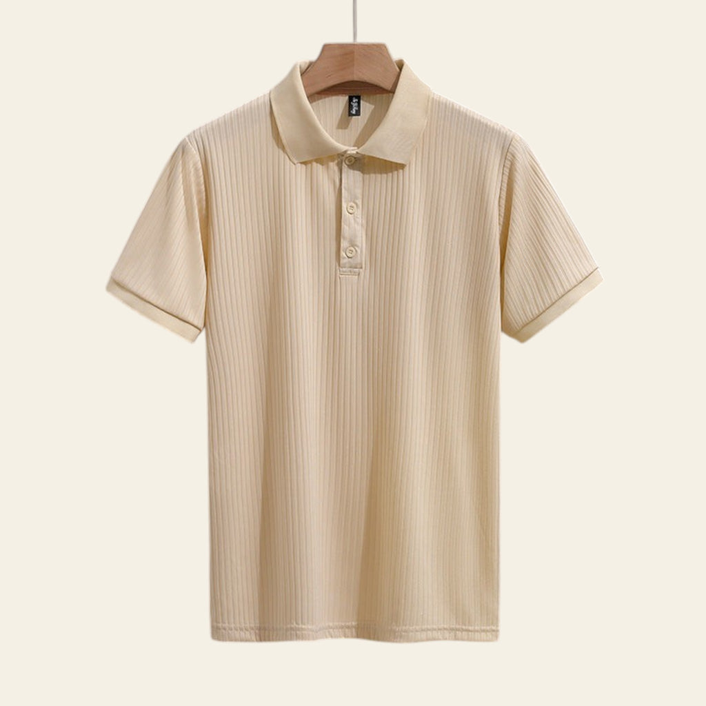 Men's solid color slim-fit lapel short sleeve shirt (Apricot)