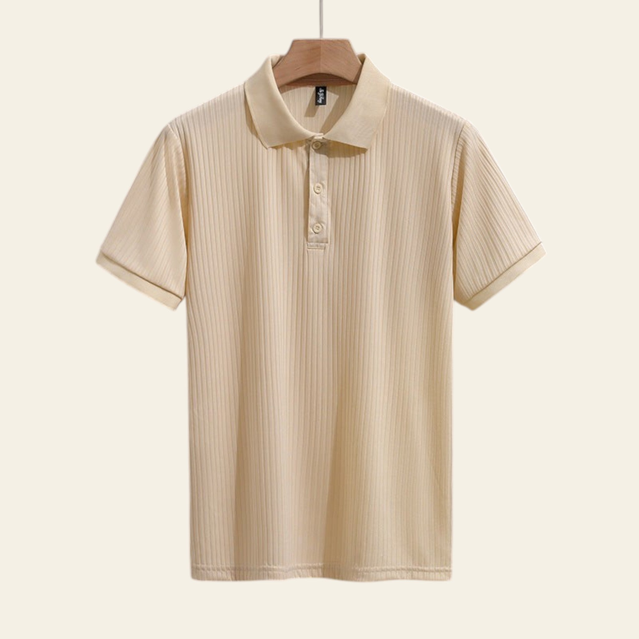 Men's solid color slim-fit lapel short sleeve shirt (Apricot)