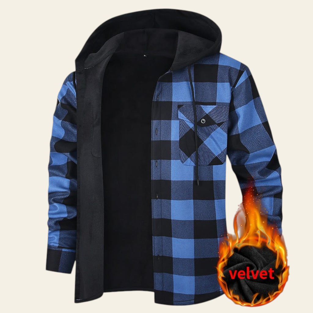 Blue and black men's hooded jacket