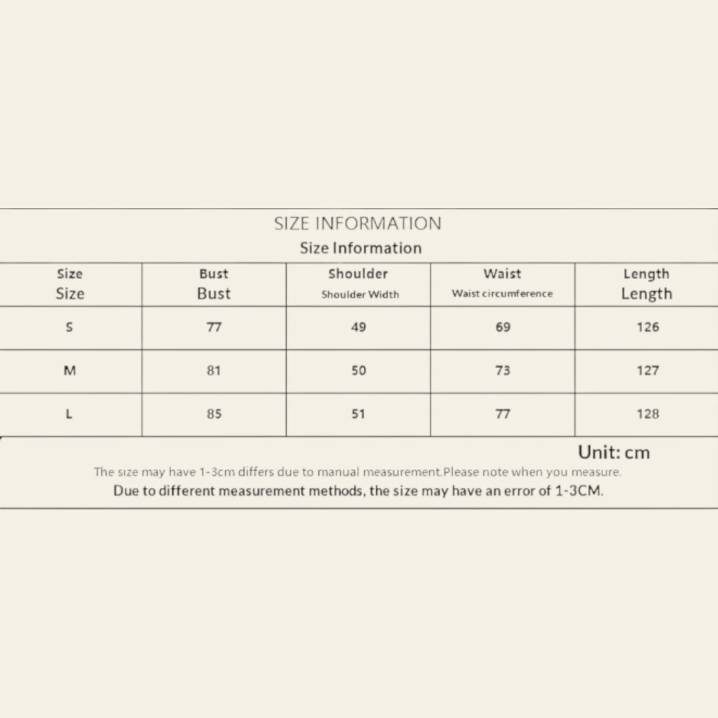 Size chart for mesh patchwork maxi dress (cm)
