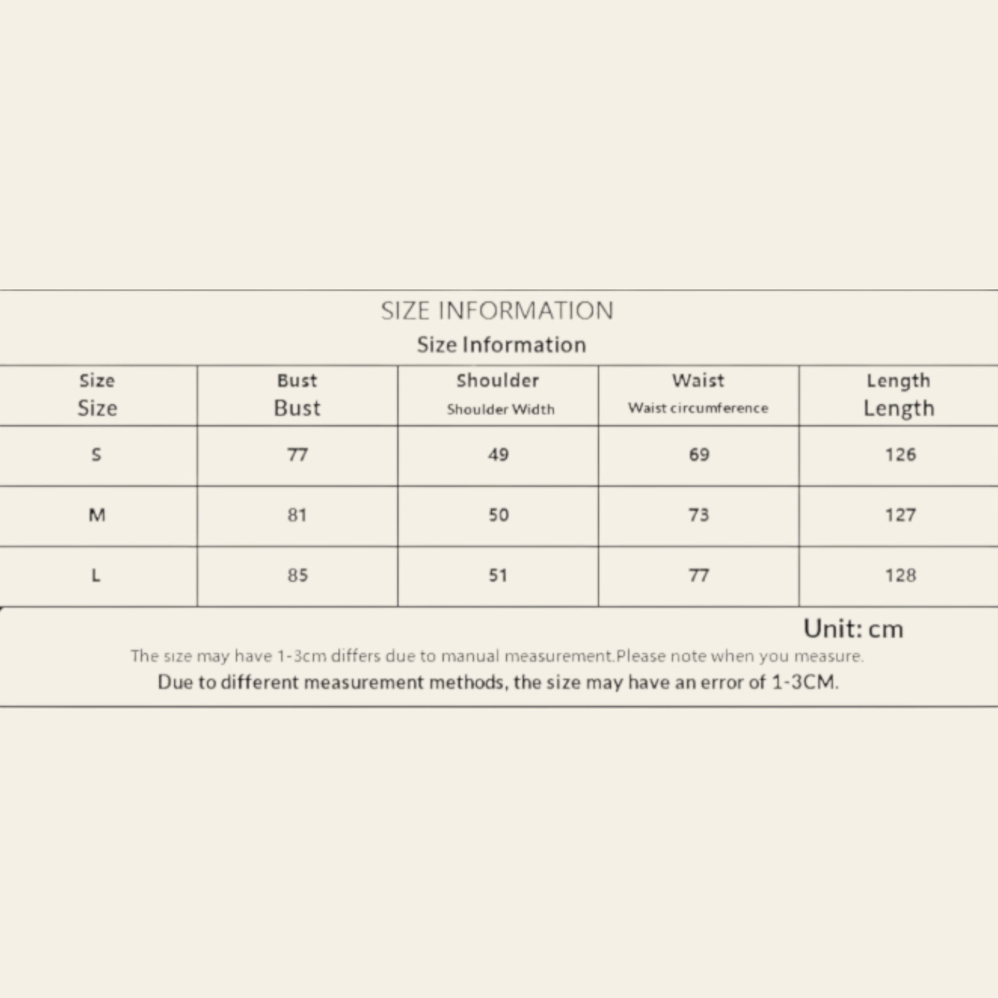 Size chart for mesh patchwork maxi dress (cm)