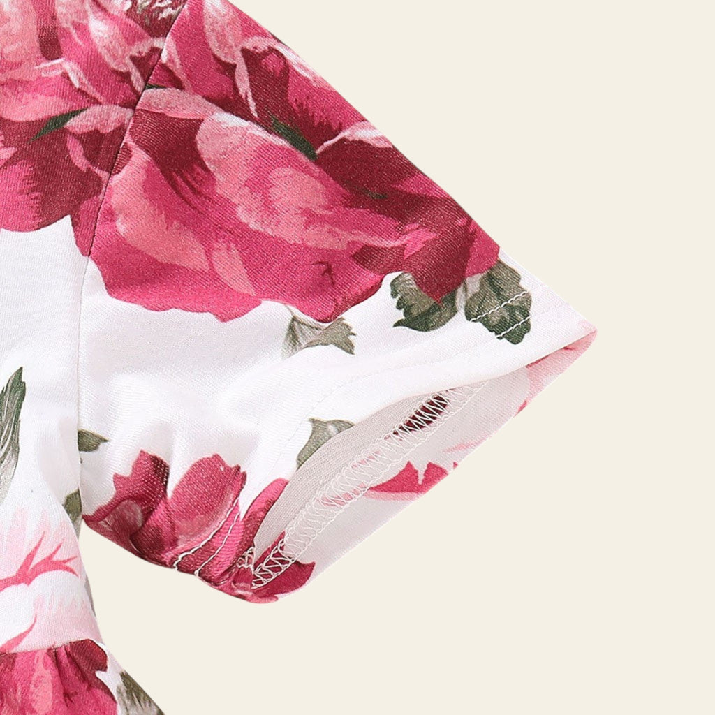 Floral fabric with pink flowers on a beige background