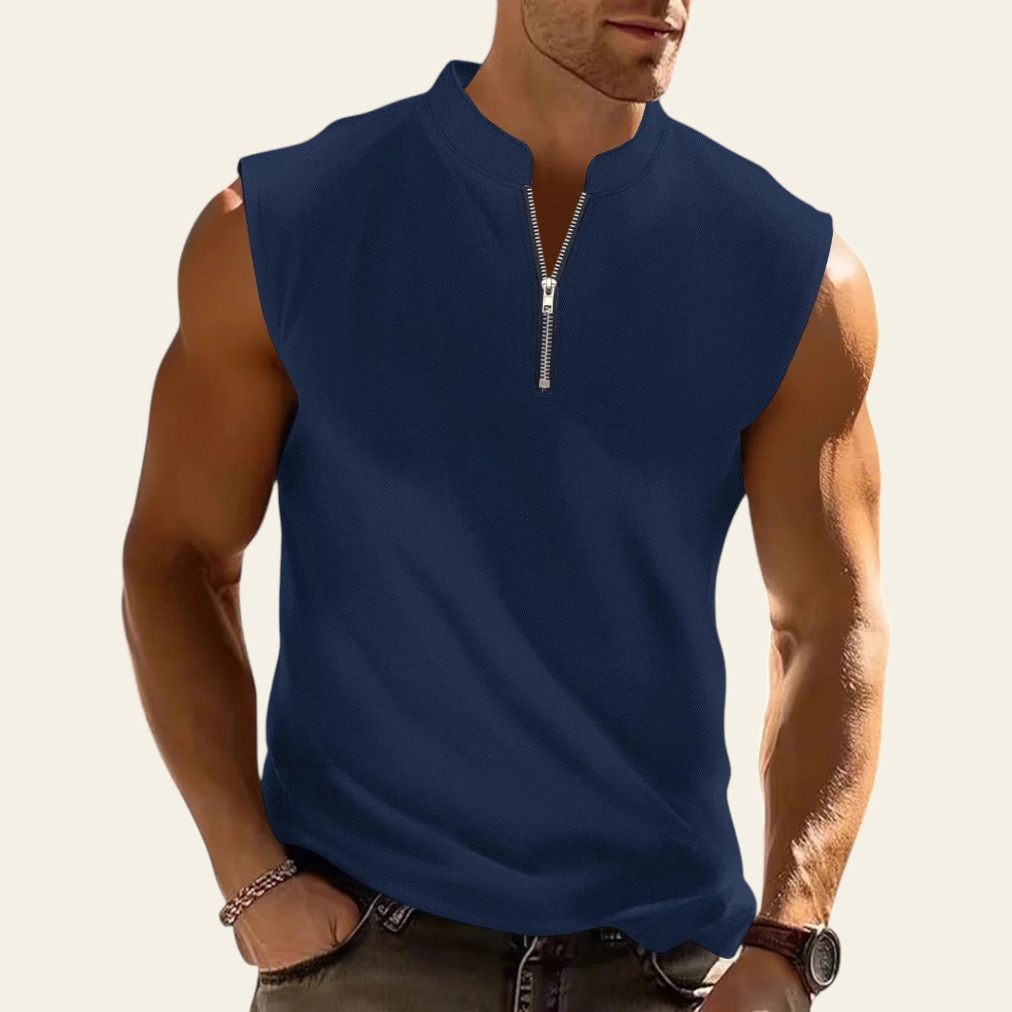 Men sleeveless workout t-shirt in navy blue color