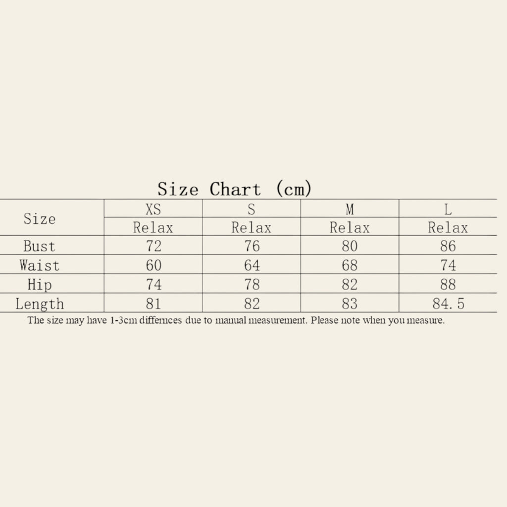 Women's dress size chart showing bust, waist, hip, and length measurements in cm