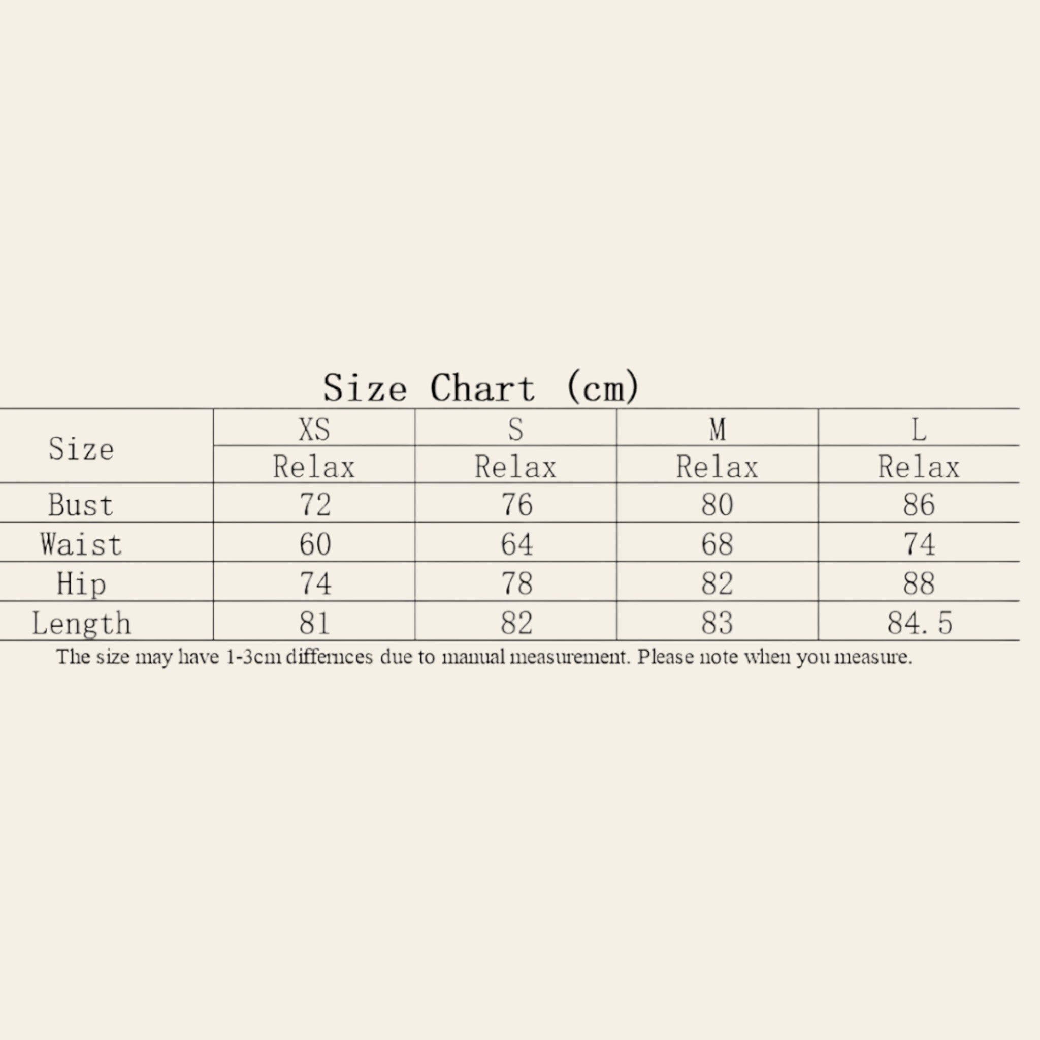 Women's dress size chart showing bust, waist, hip, and length measurements in cm