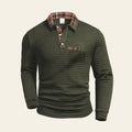 Men's textured long sleeve shirt with plaid collar- Green color