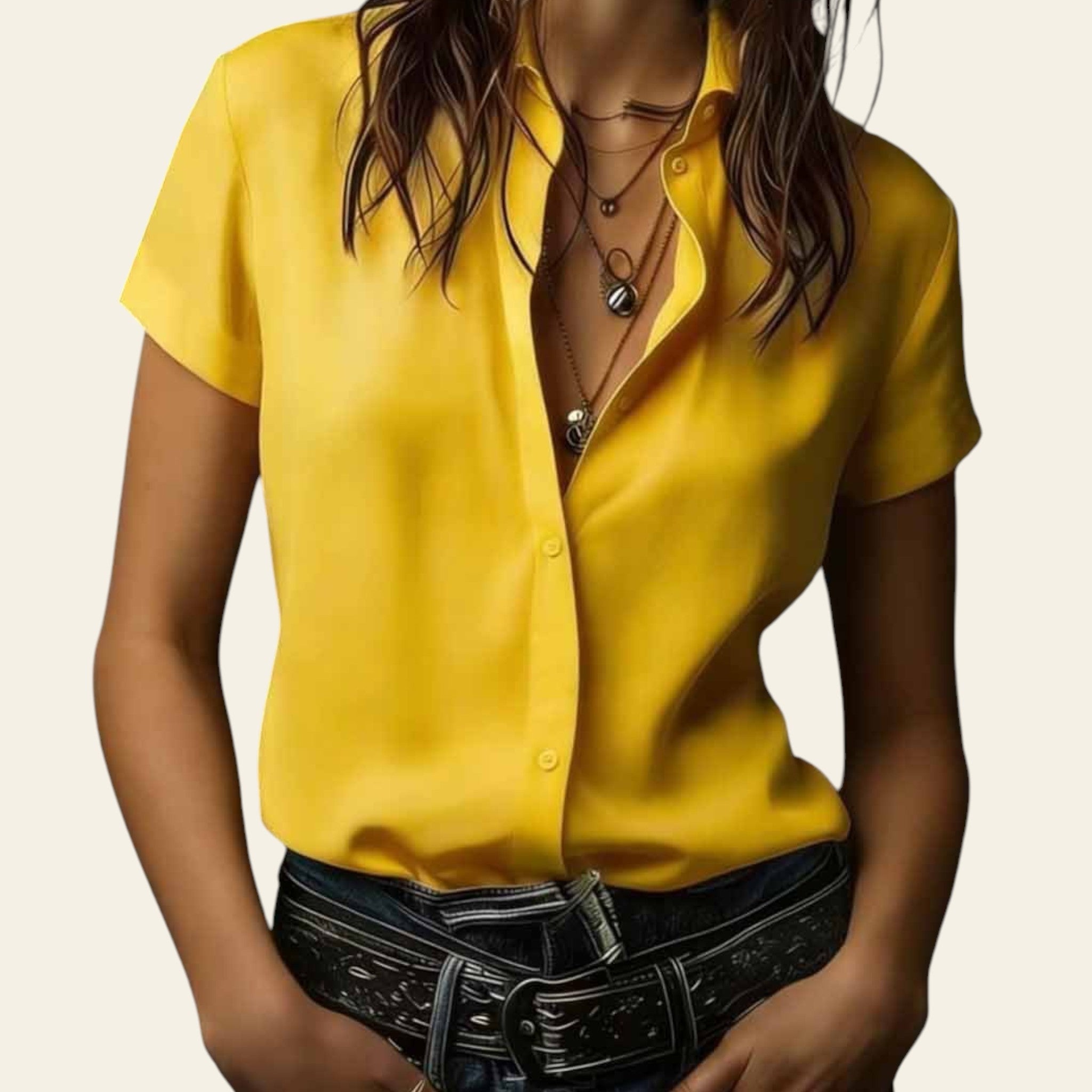 Person wearing a yellow shirt with a dark background