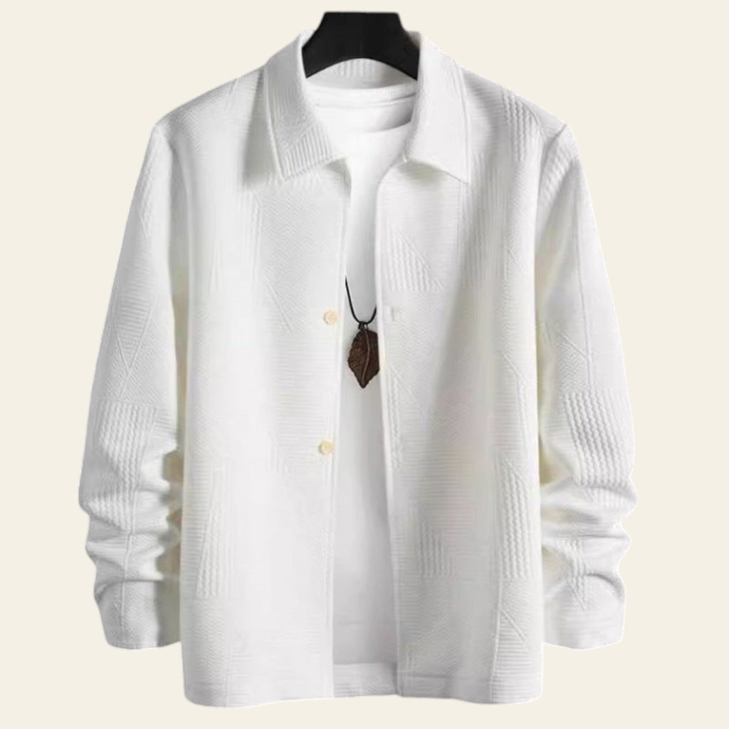 White knit hoodie for men on hanger