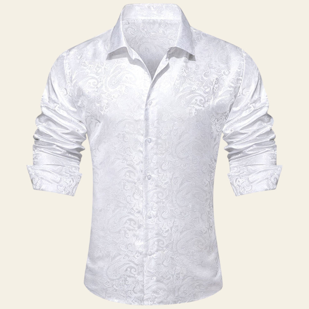 White patterned shirt on a gray background