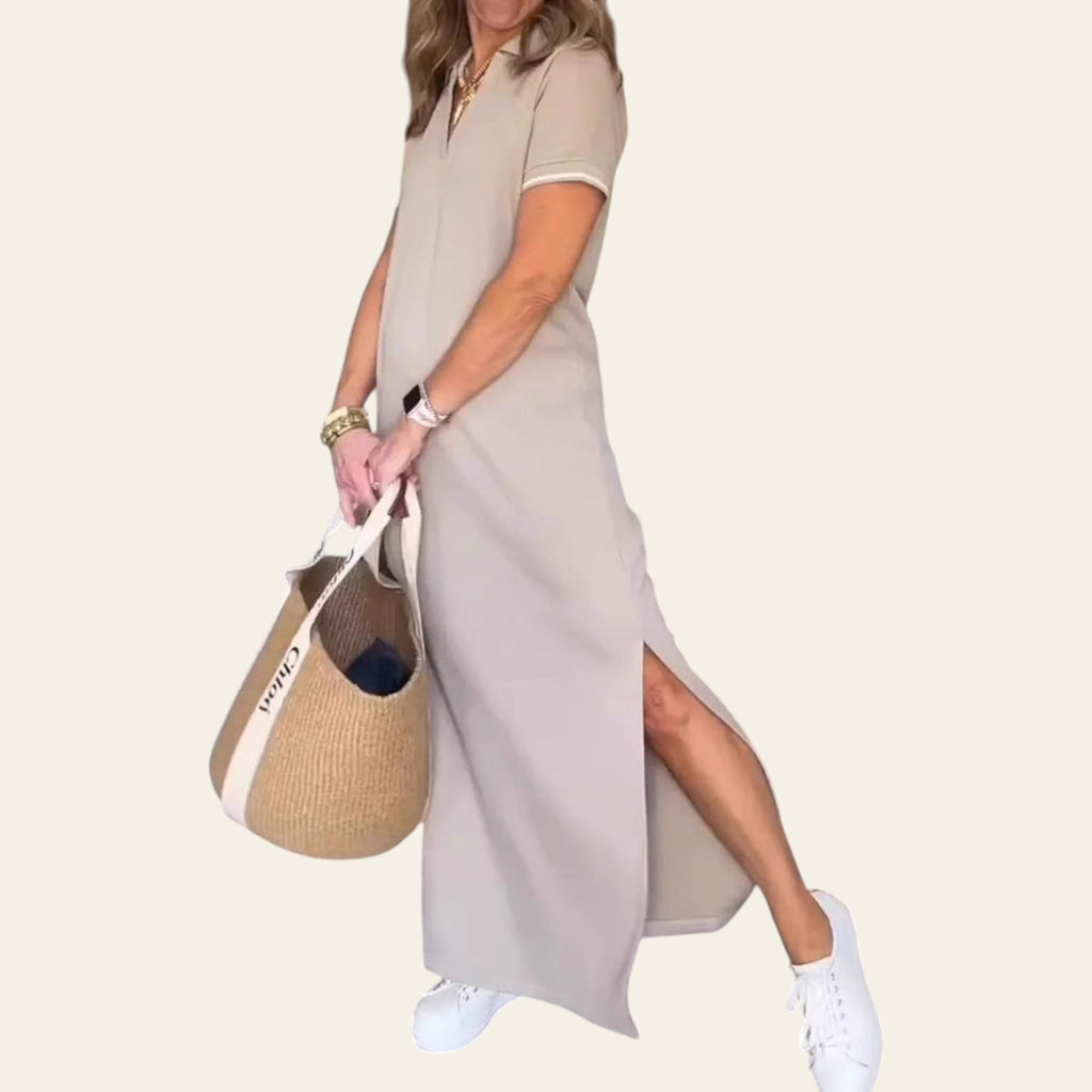 Light gray sleeveless long casual dress for women, relaxed everyday style