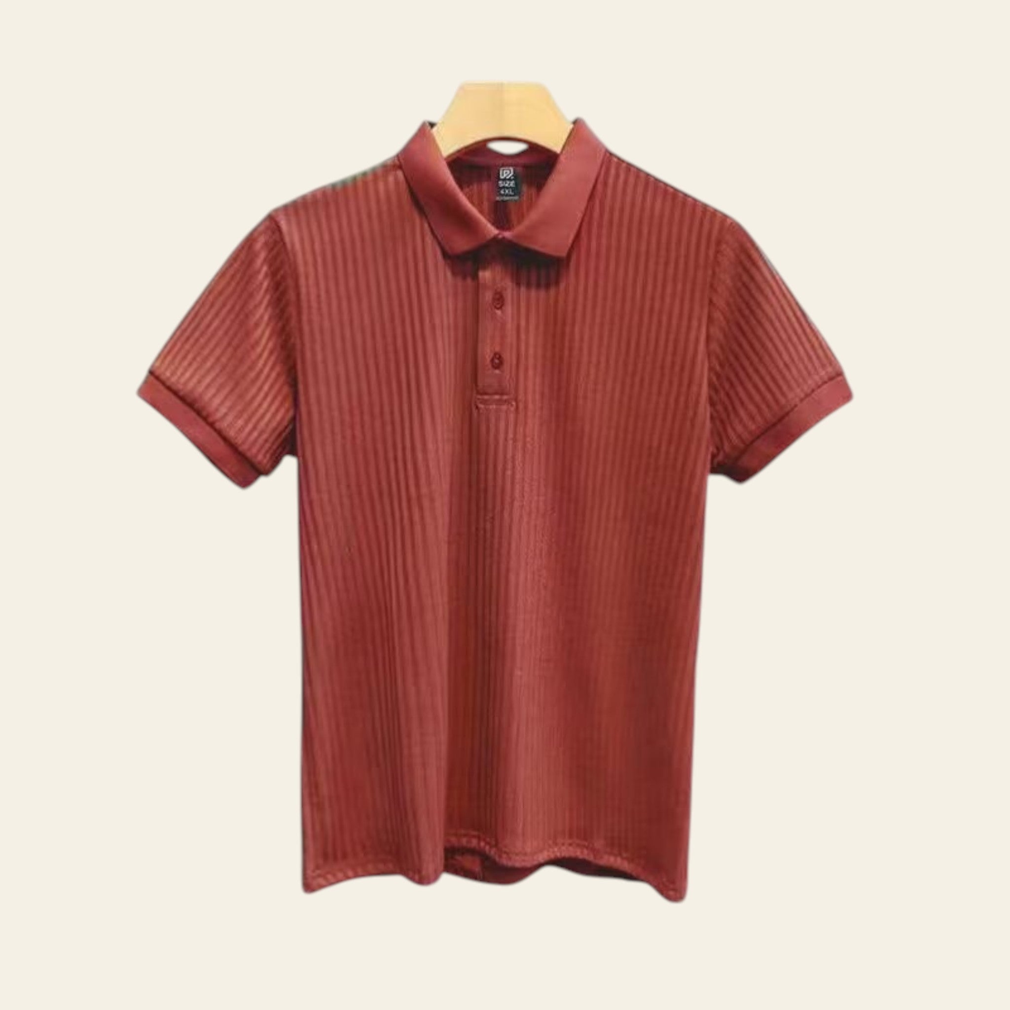 Men's solid color slim-fit lapel short sleeve shirt (Brick Red)