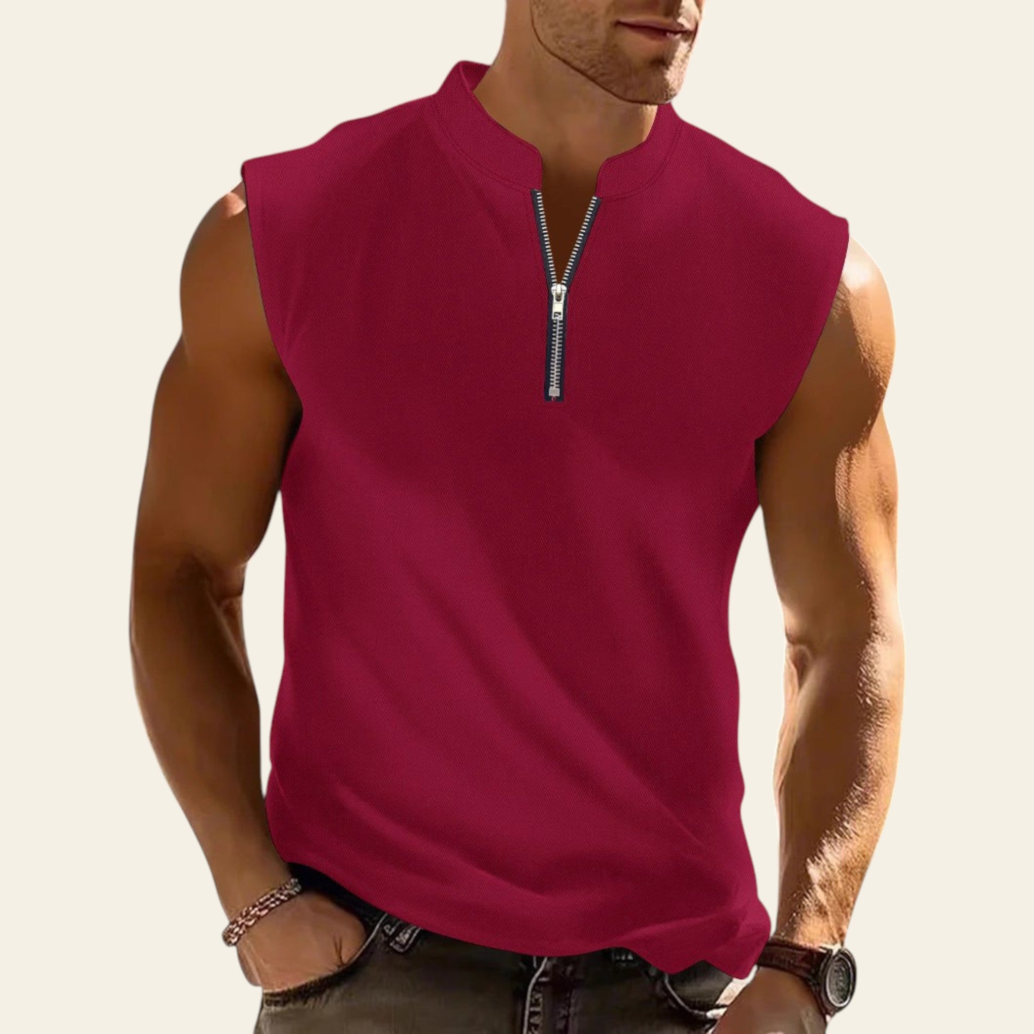 Men sleeveless workout t-shirt in red color