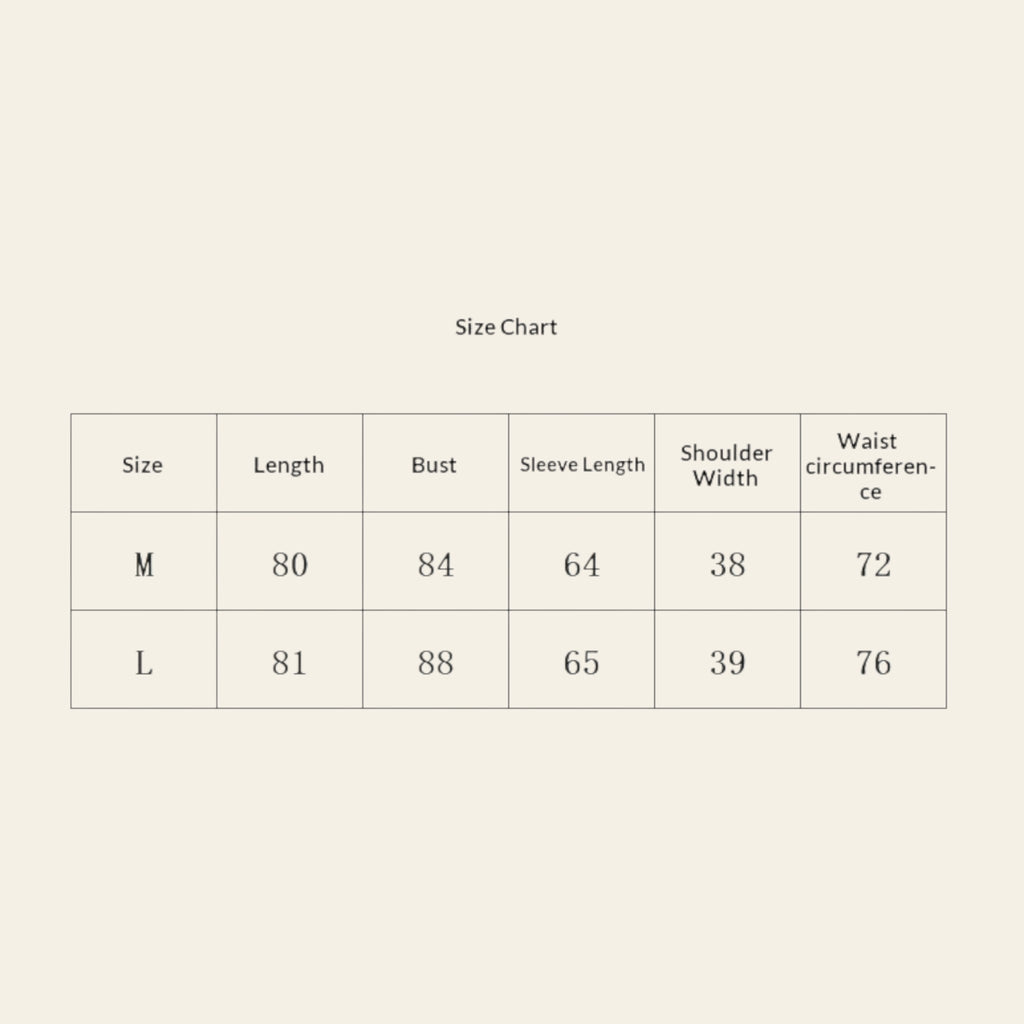 Women's dress size chart with measurements in centimeters
