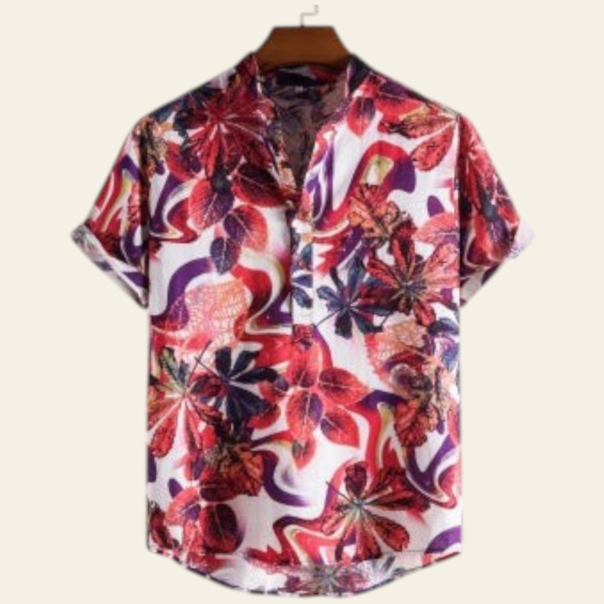 Colorful floral patterned shirt on a white background
