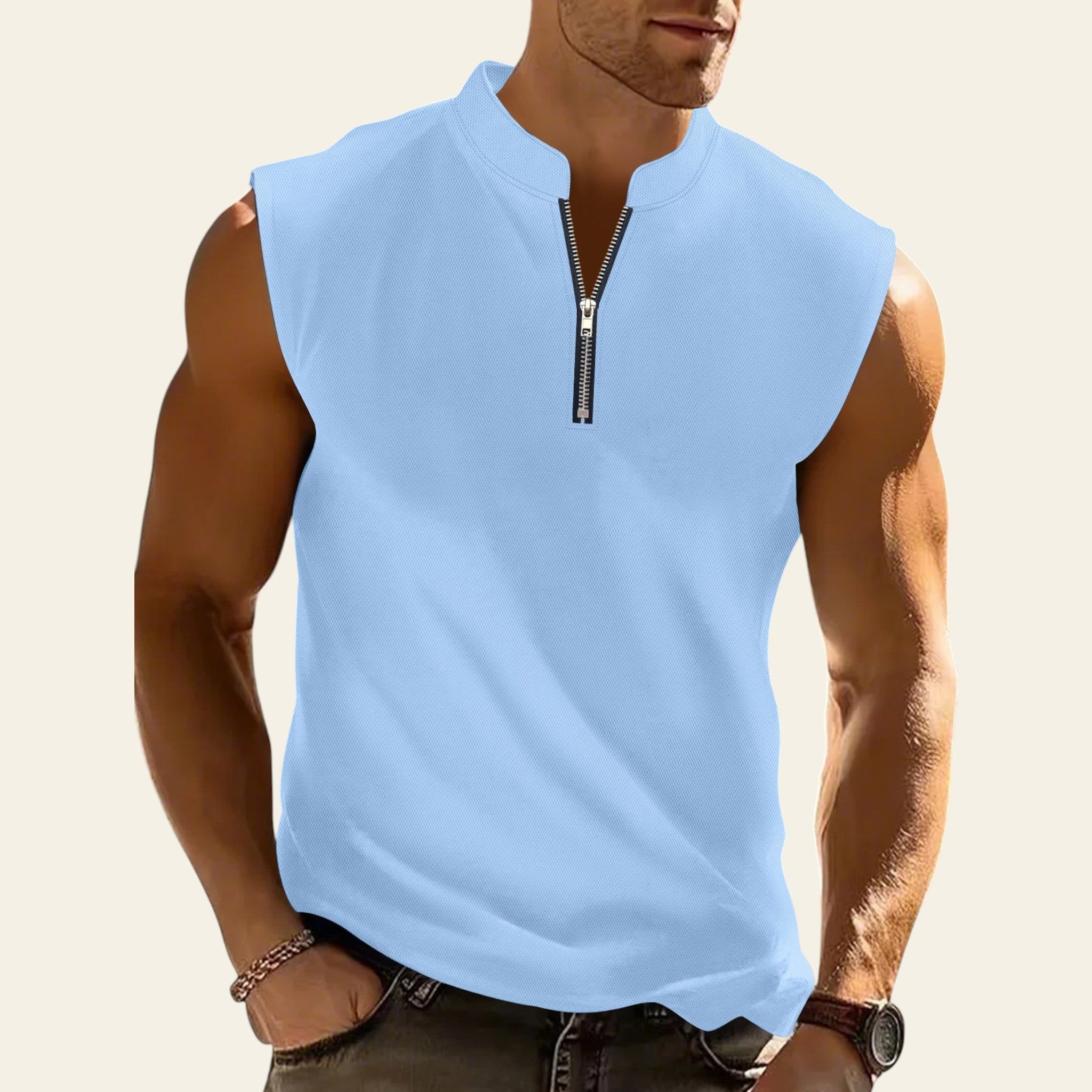 Men sleeveless workout t-shirt in light blue color