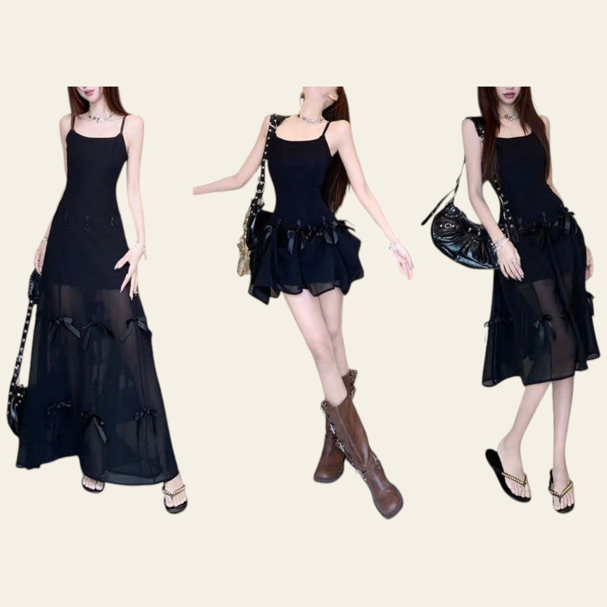 Sheer overlay detail-black dress