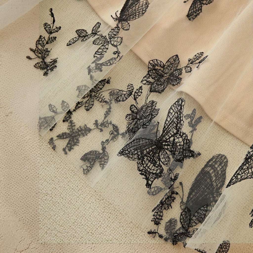 Butterfly Print Color-Block Slip Dress- Black