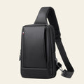 Black sling bag on a white background