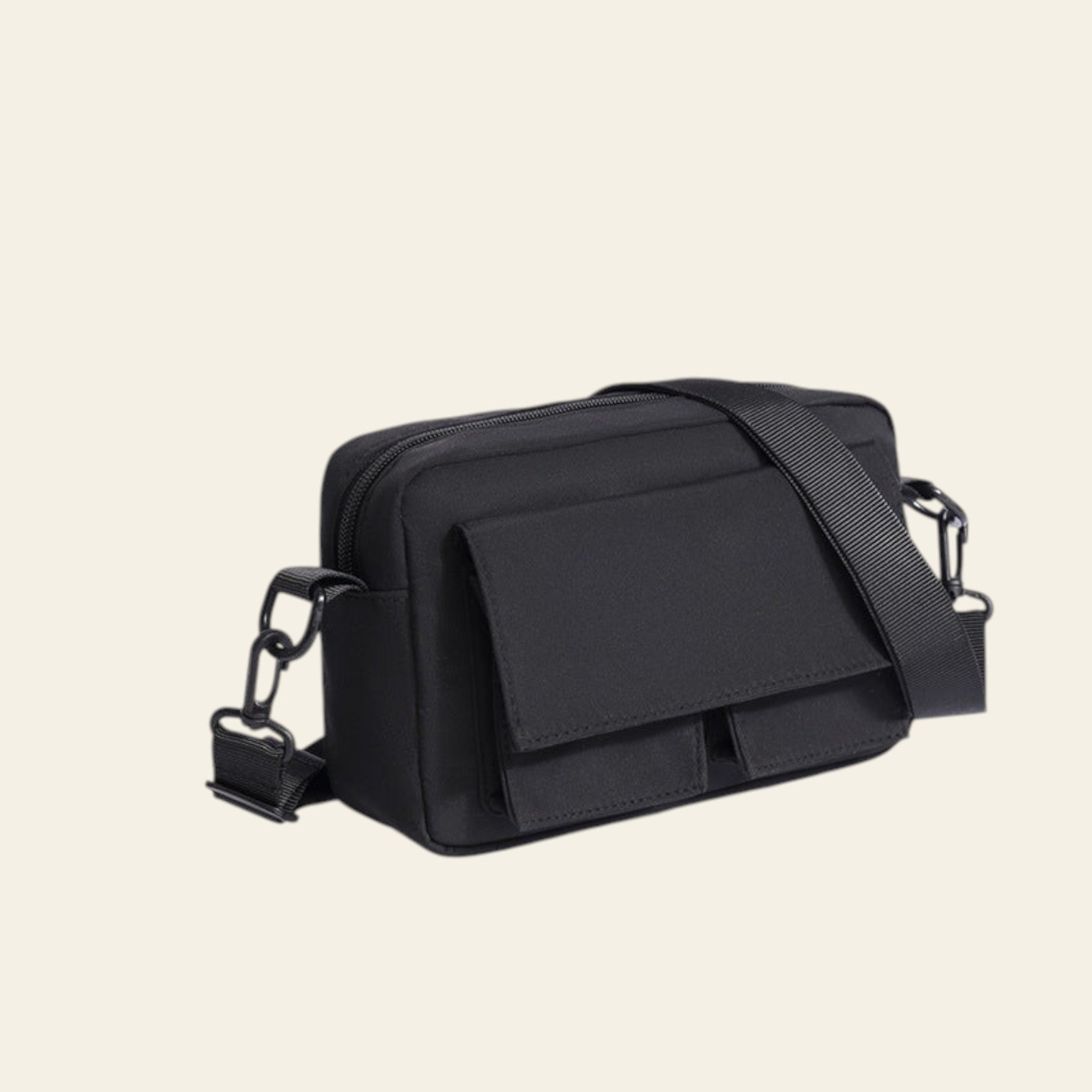Black shoulder bag on a white background
