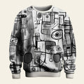 Men's graffiti print pullover hoodie - black & gray abstract pattern
