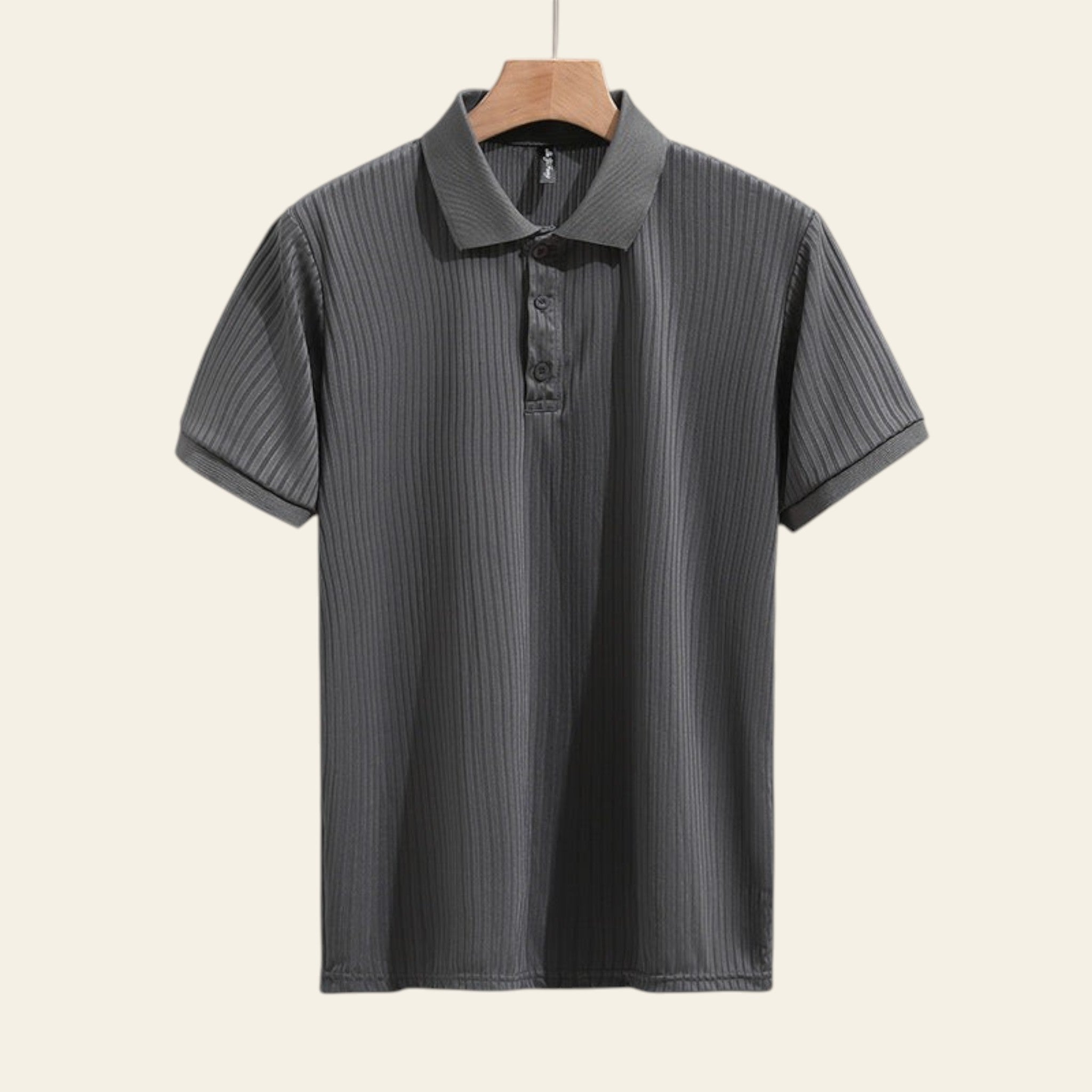 Men's solid color slim-fit lapel short sleeve shirt (Dark Gray)