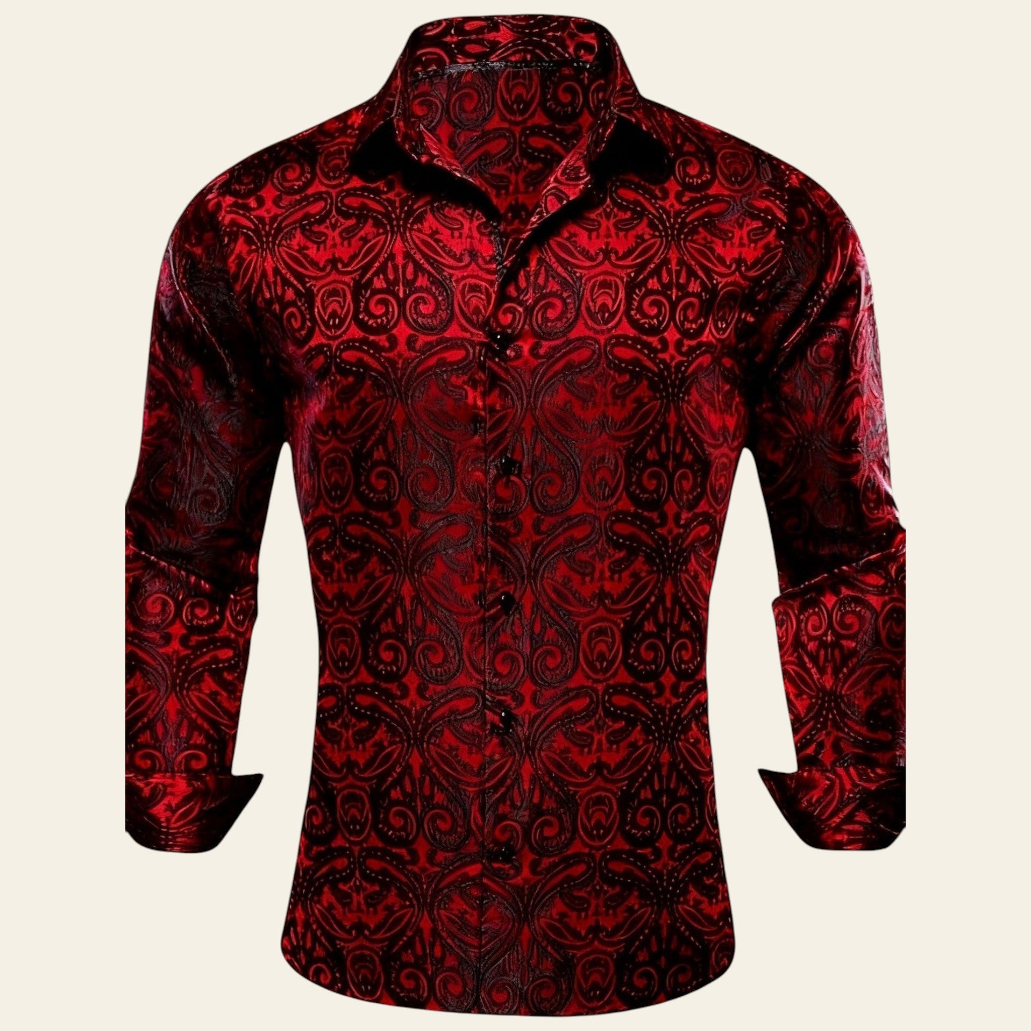 Red and black patterned shirt on a white background