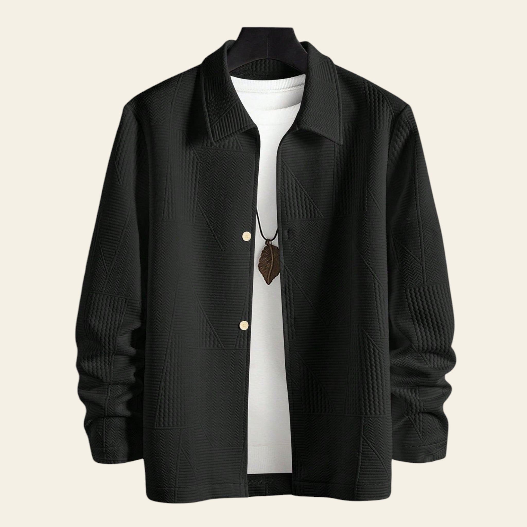 Black knit hoodie for men front view