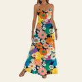 Women's long floral slip dress colorful print side view