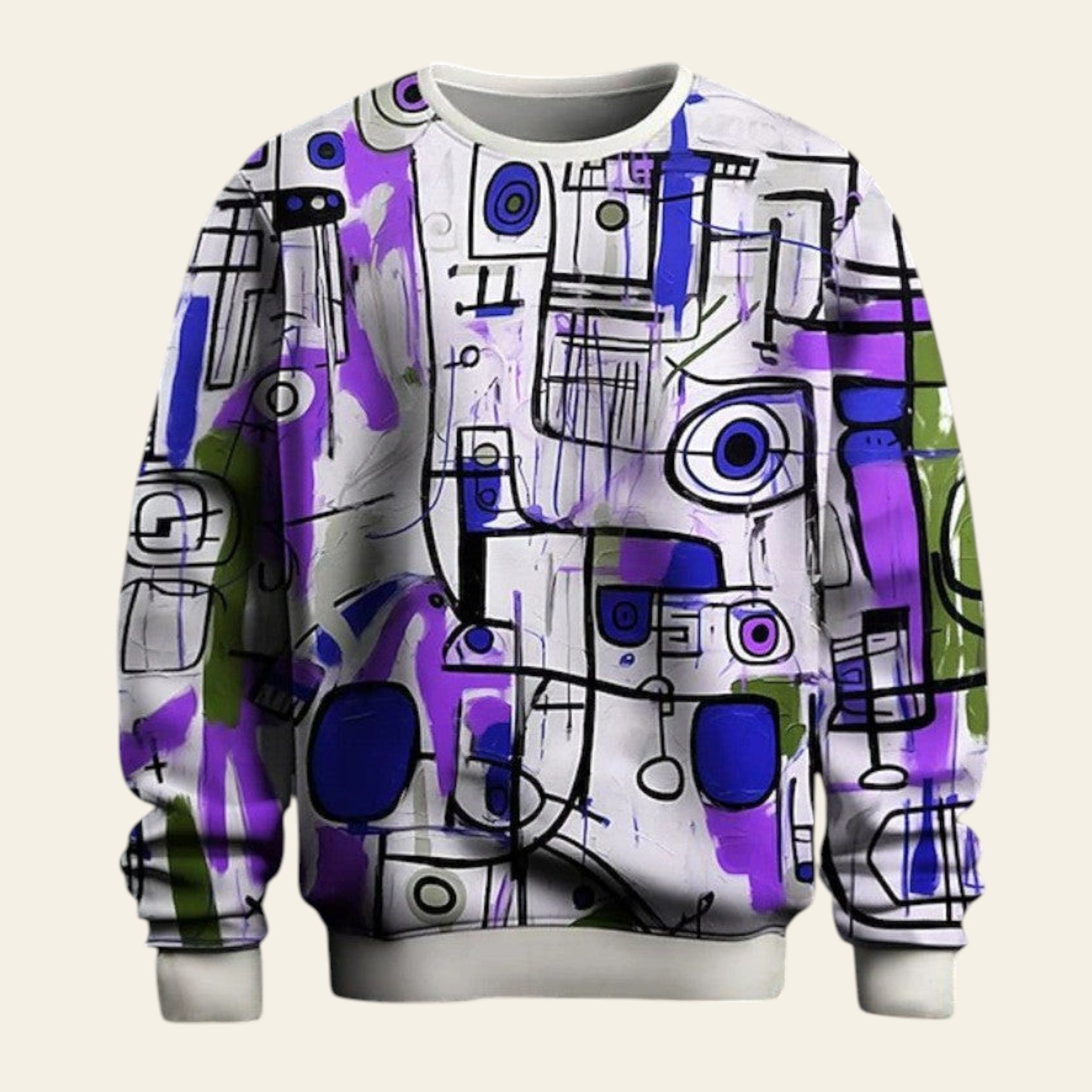 Men's graffiti print pullover hoodie - blue & purple abstract pattern