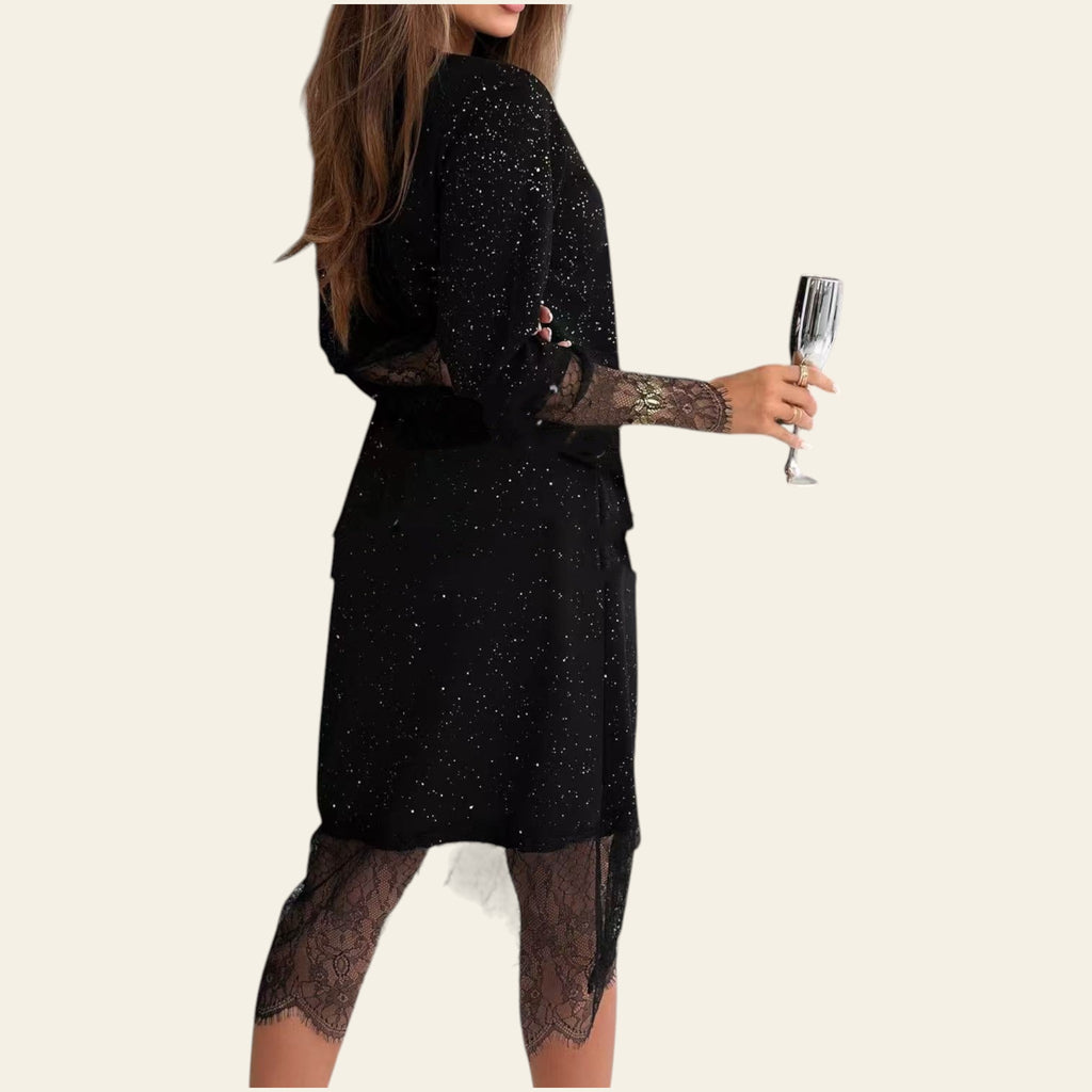 Block long sleeve sequin dress