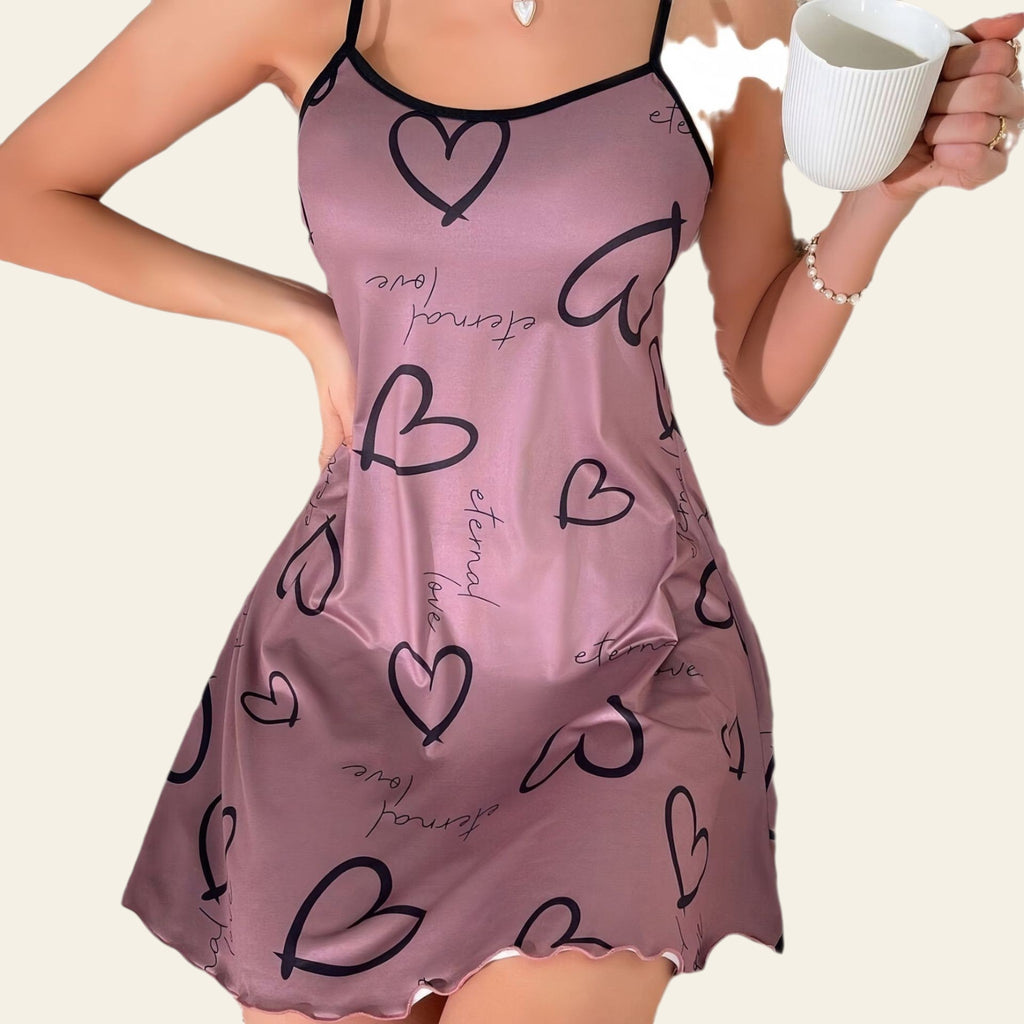 Women wearing heart print camisole nightdress