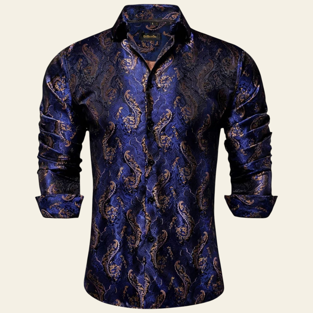 Blue patterned shirt on a white background