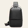Black sling bag on a white background