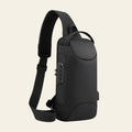 Black sling bag on a white background