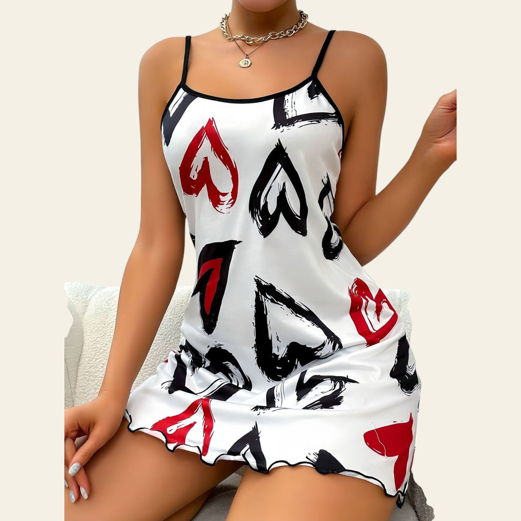 Women wearing heart print camisole nightdress