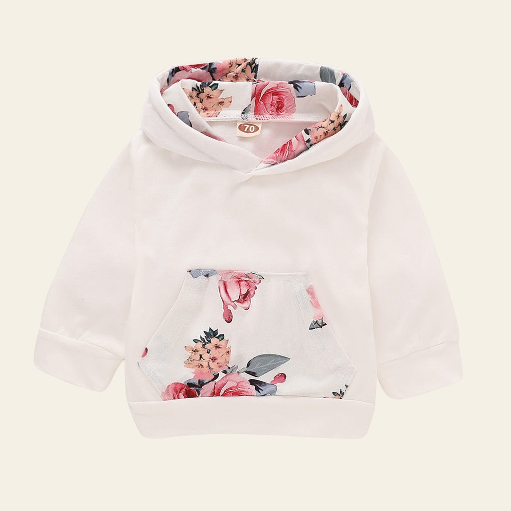 Children's hoodie with floral design on a white background