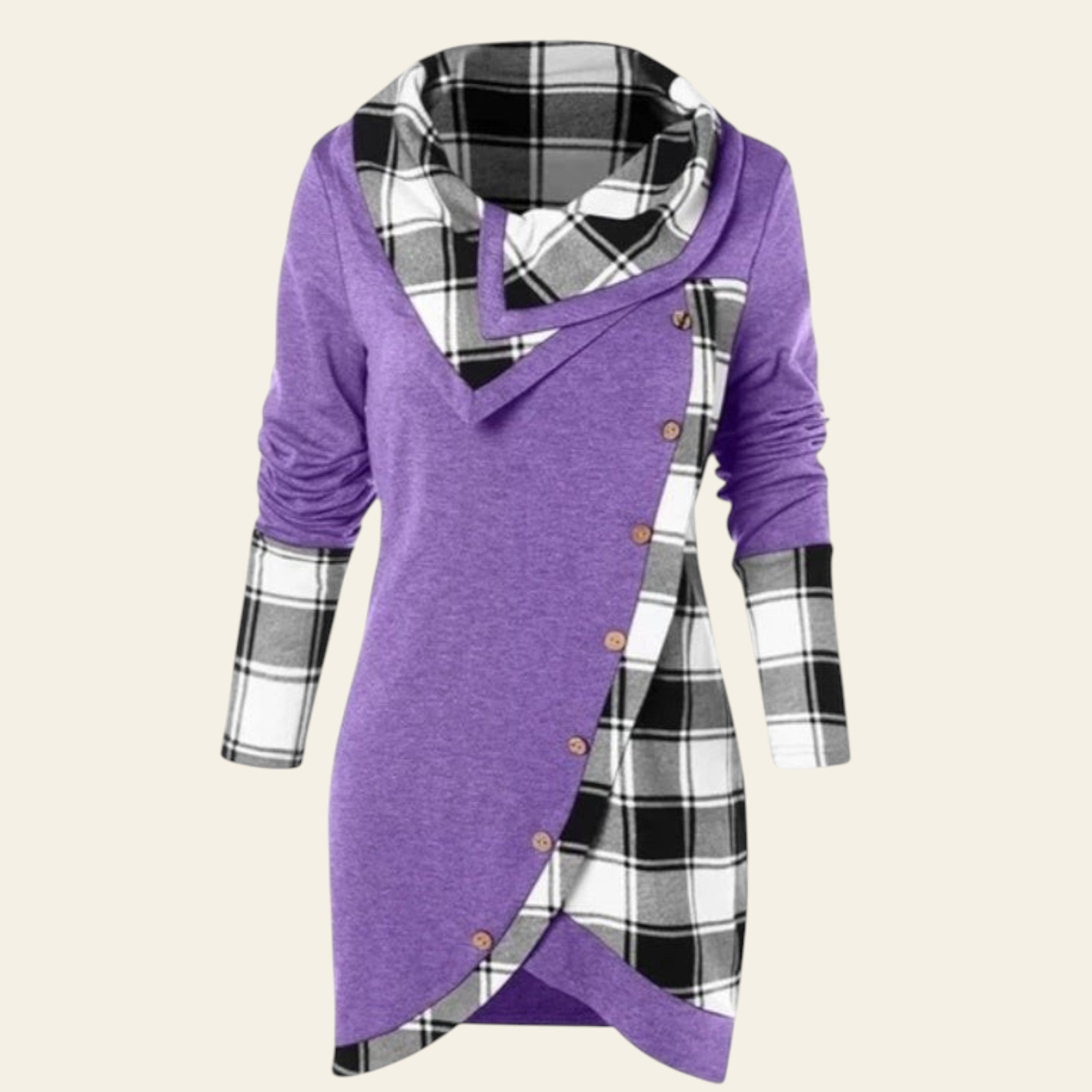 Purple shirt with plaid pattern on a white background