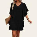 Women's black loose-fit V-neck casual dress