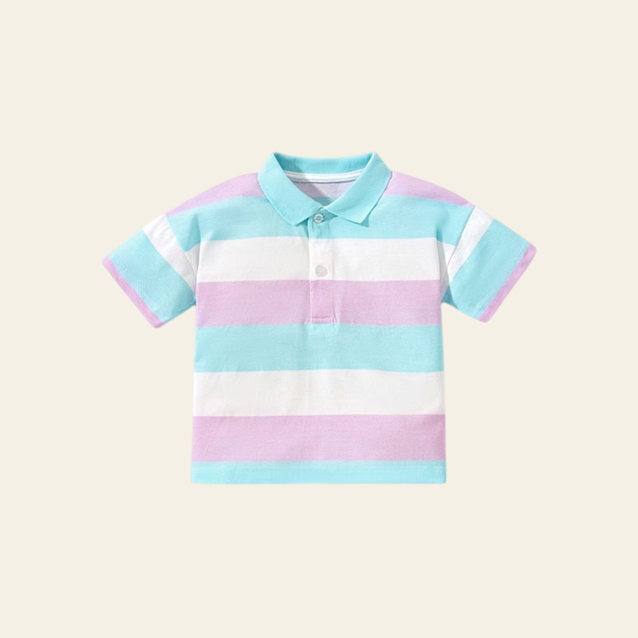 Pastel striped polo shirt on a white background