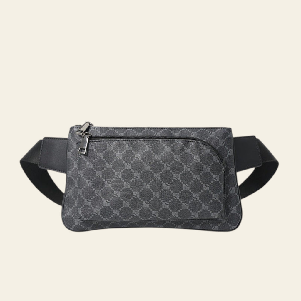 Gray patterned waist bag on a white background