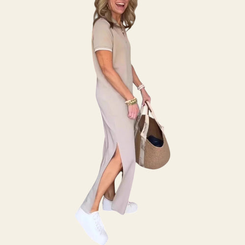 Women's sleeveless light gray long dress