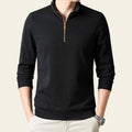 Men's black textured half-zip long sleeve pullover shirt with stand collar